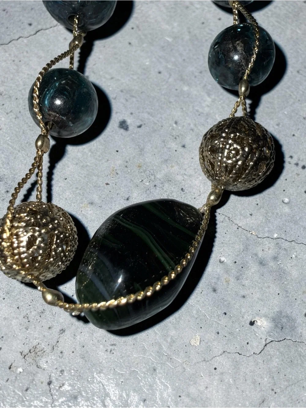 M. Haskell Gold Tone Green Beaded Necklace & Earrings Set